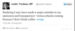 trudeau coffee tweet