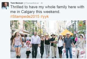 Props to Tom Mulcair for bringing the entire family, even if he got the Calgary hashtag wrong.